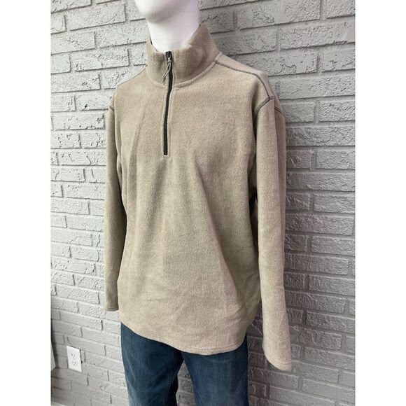 St John Bay Men’s 1/4 Zip Beige Fleece Long Sleeve Sweater Size XL - Picture 2 of 6